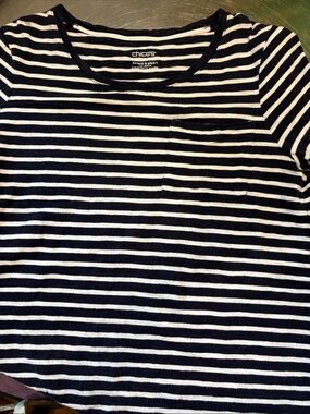 Chico's women’s Navy and White Striped Short-Sleeve Tee with Pocket